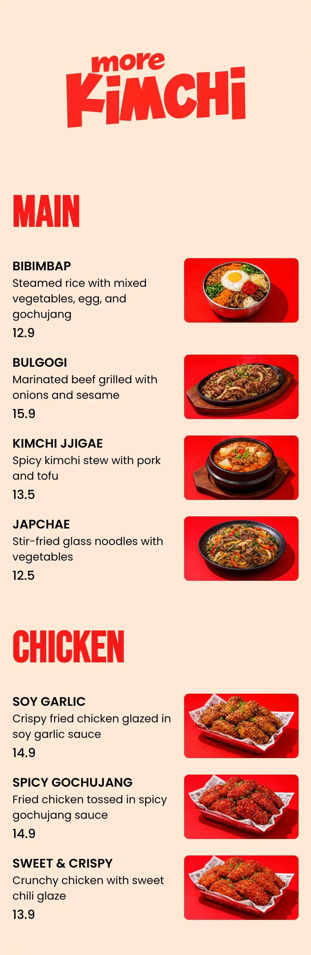 Korean restaurant digital menu example