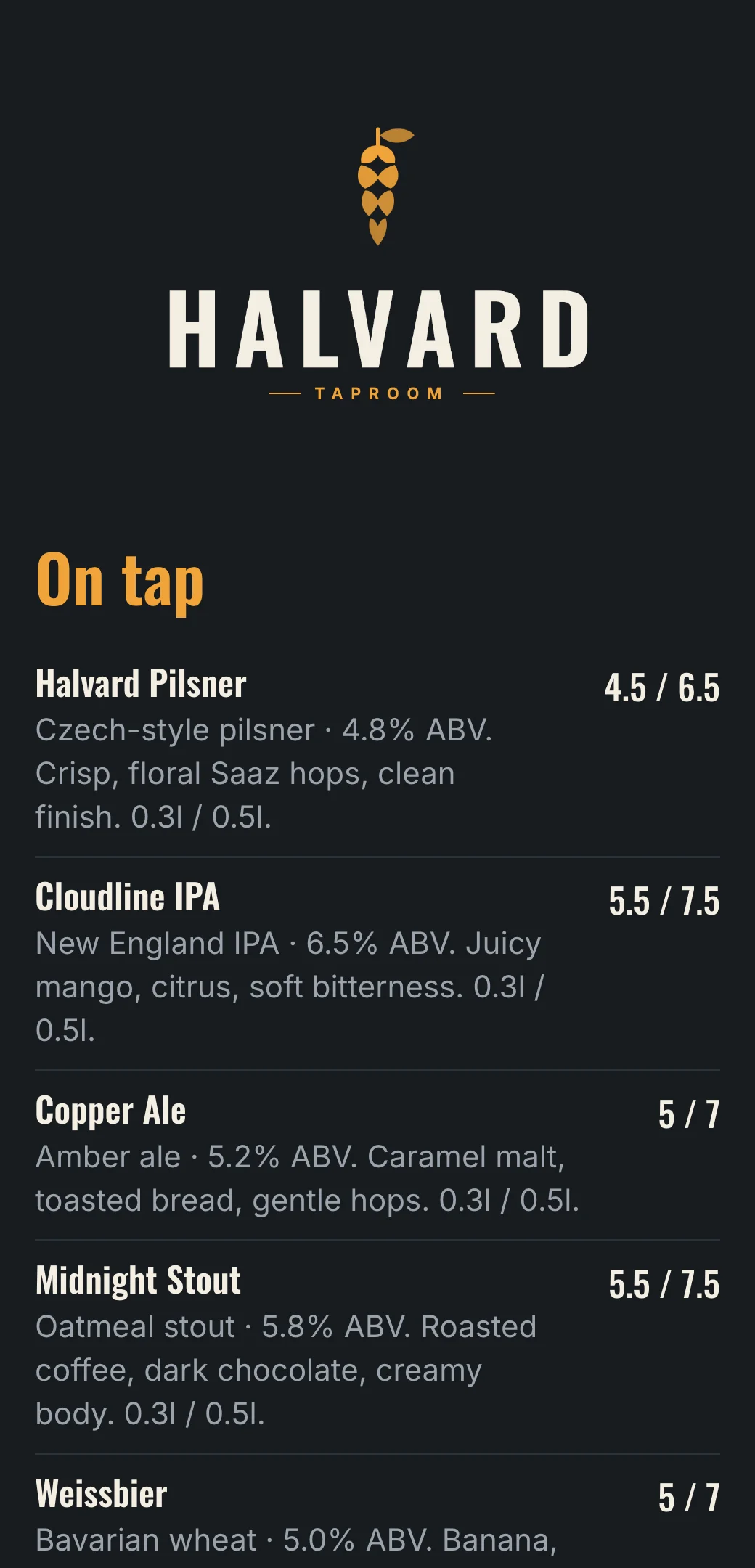 Beer menu template made with mmmmenu