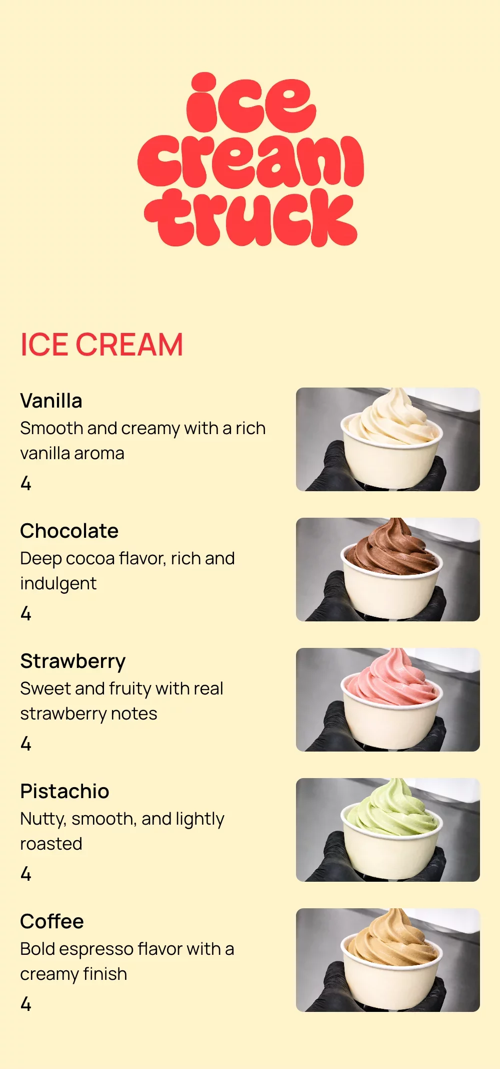 Ice cream truck menu template made with mmmmenu