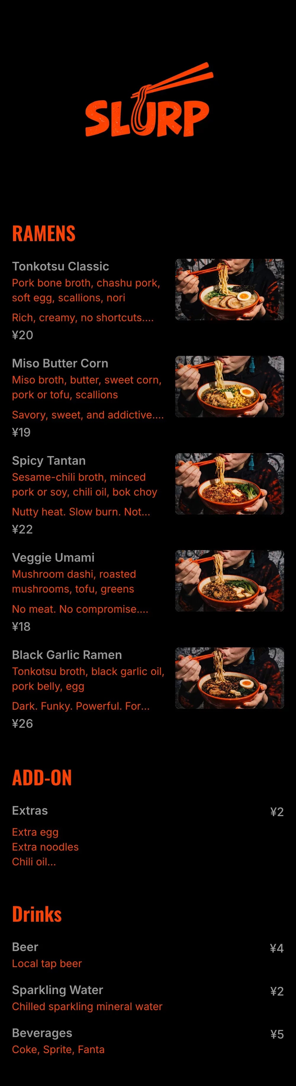 Japanese Ramen menu template made with mmmmenu