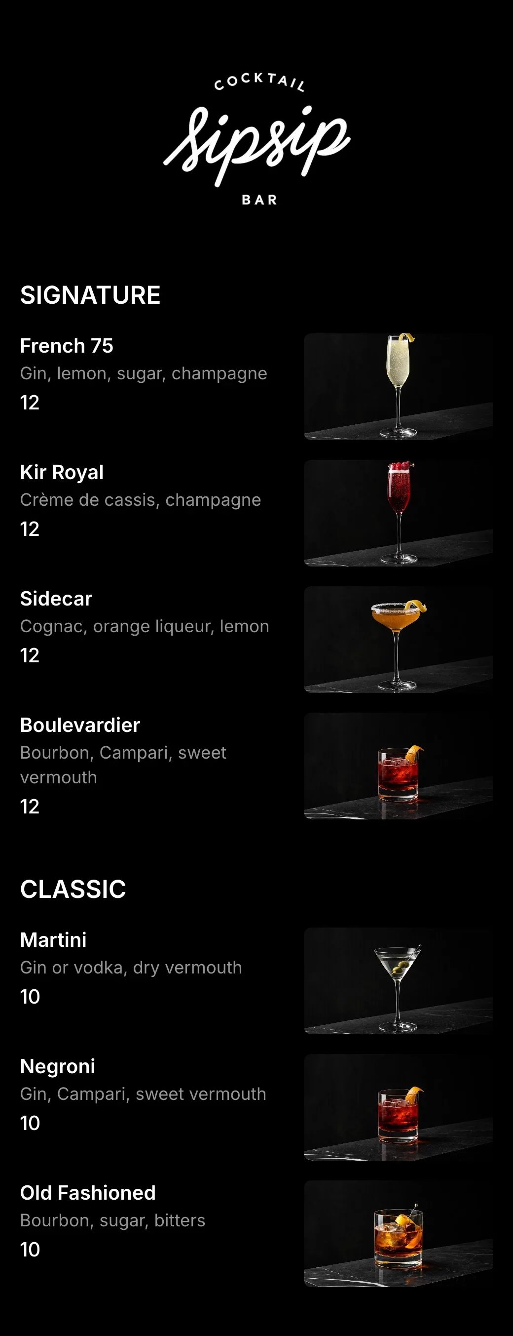 Beverage menu template made with mmmmenu