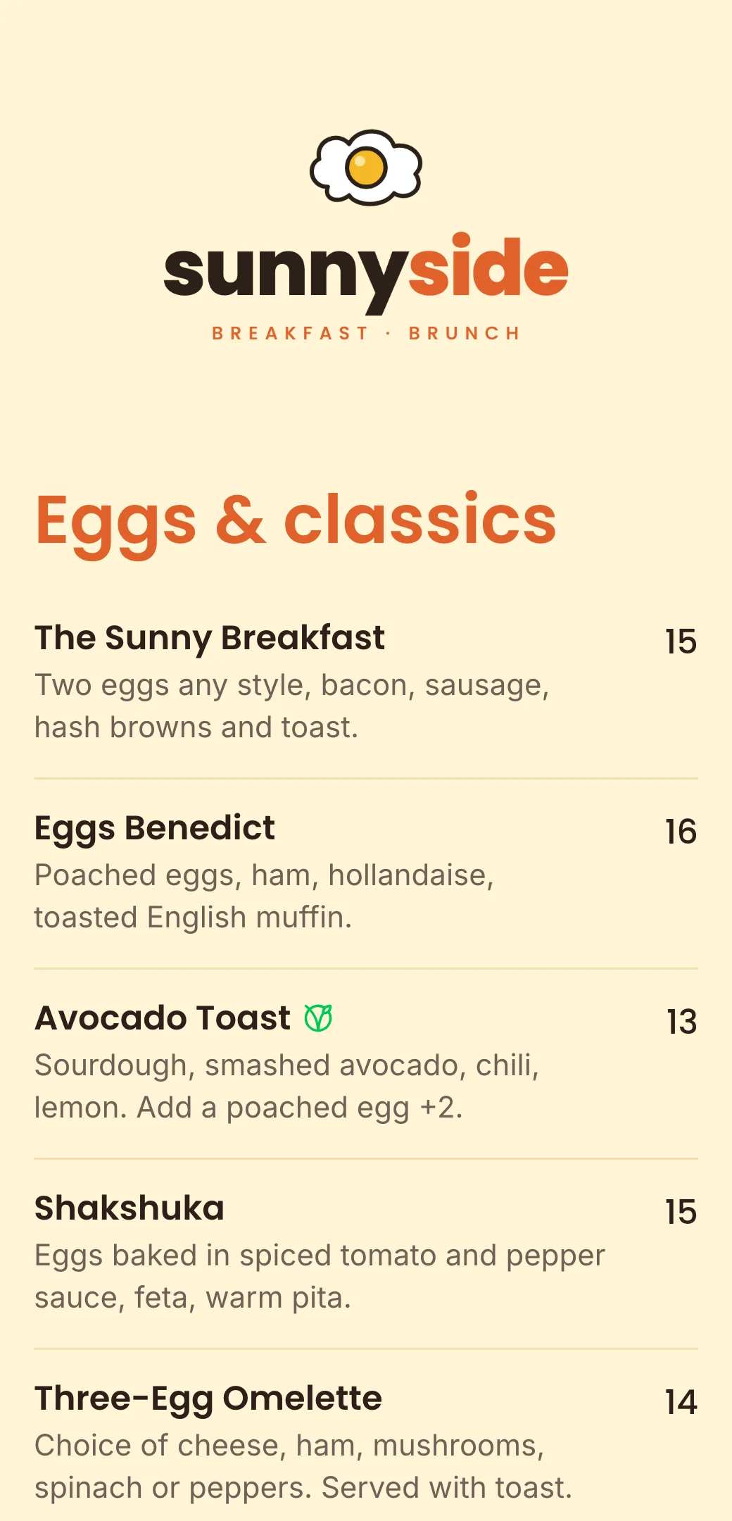 Breakfast QR menu template