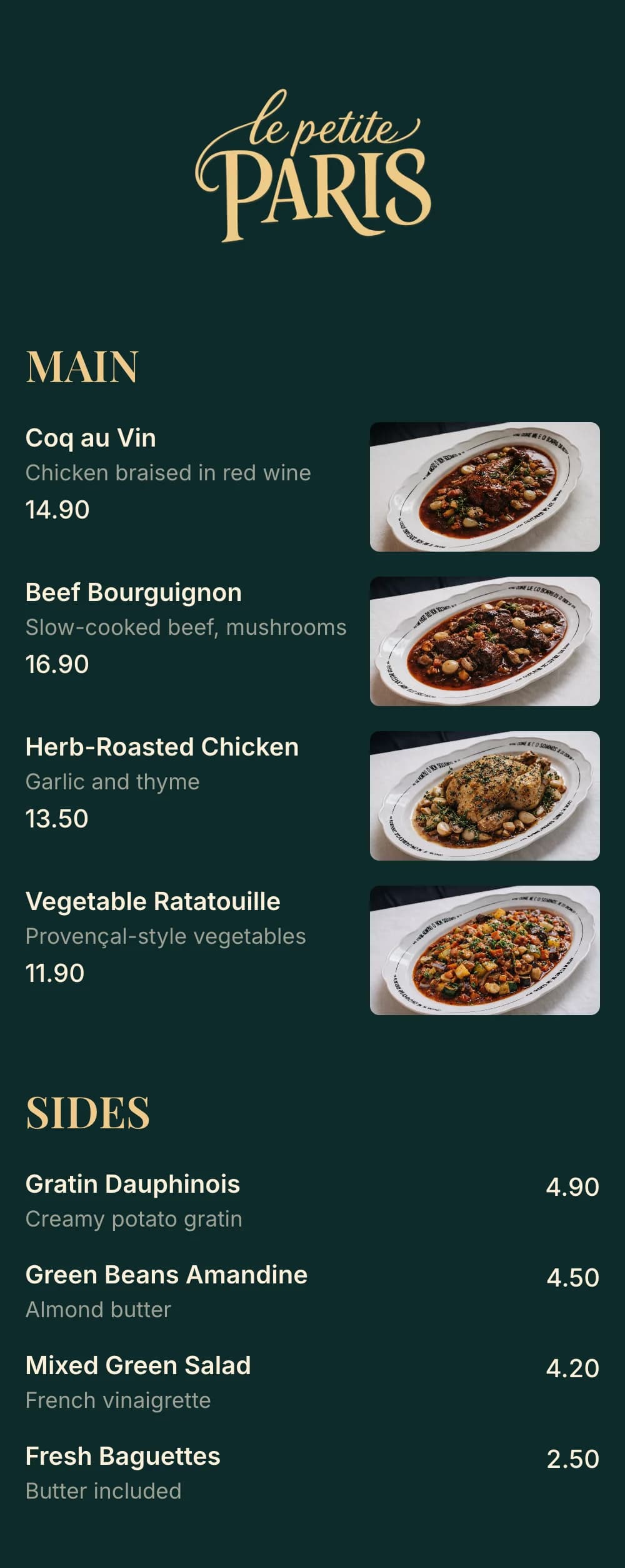 Catering QR code menu example