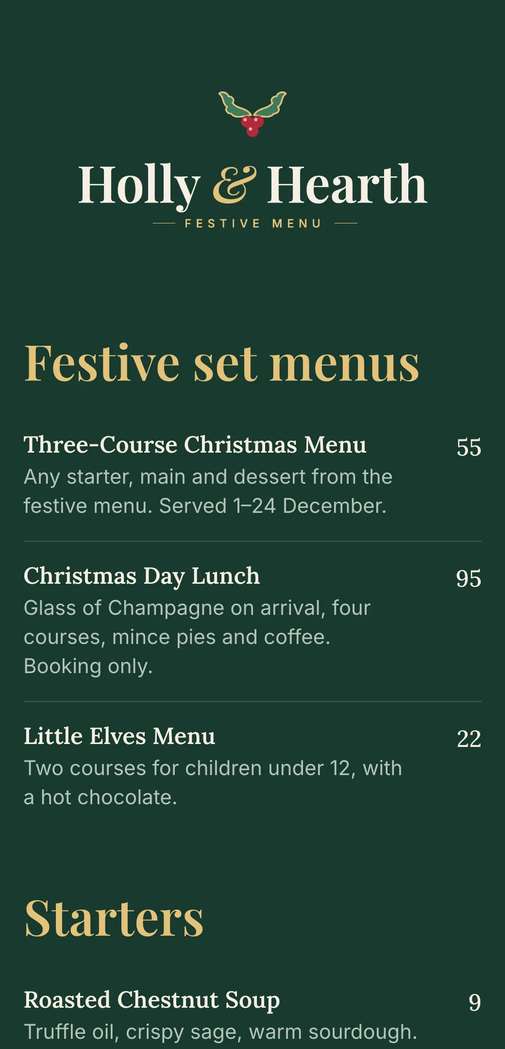 Christmas menu template made with mmmmenu