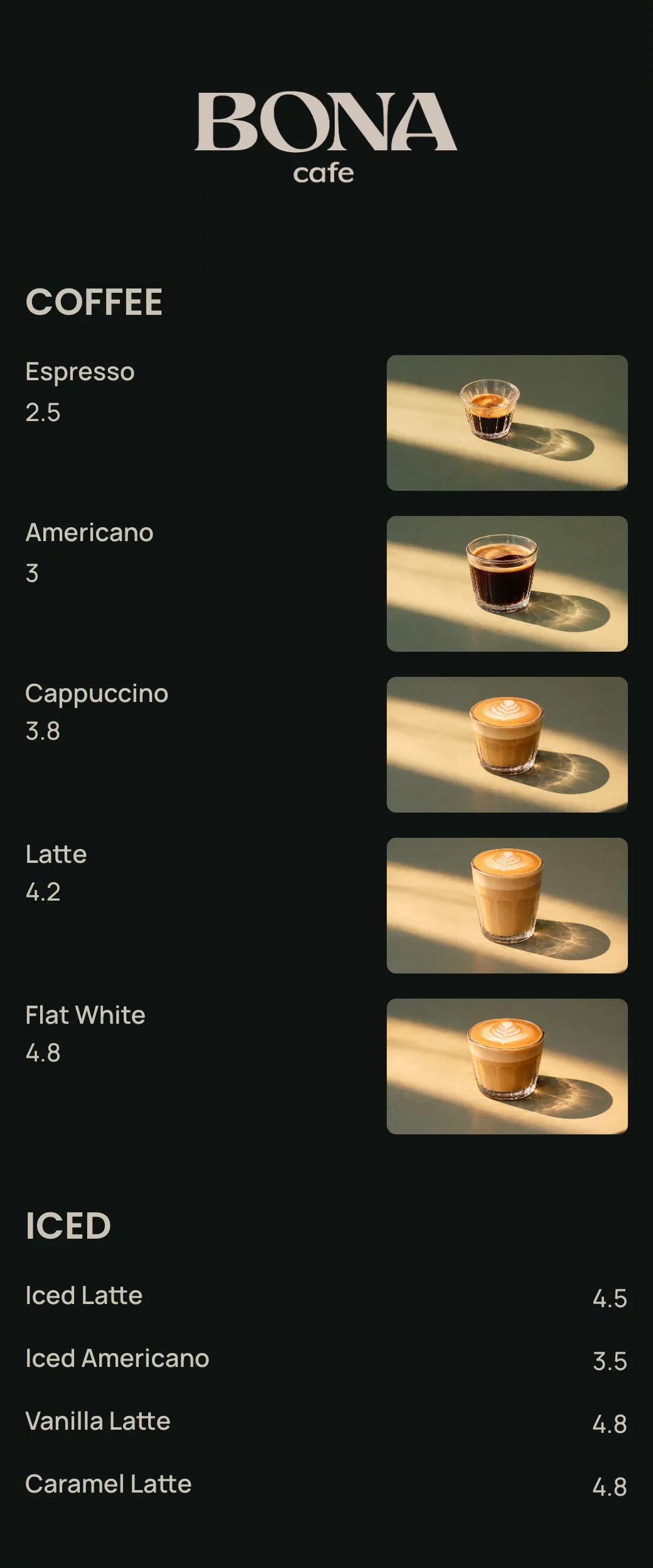 Coffee shop menu template made with mmmmenu