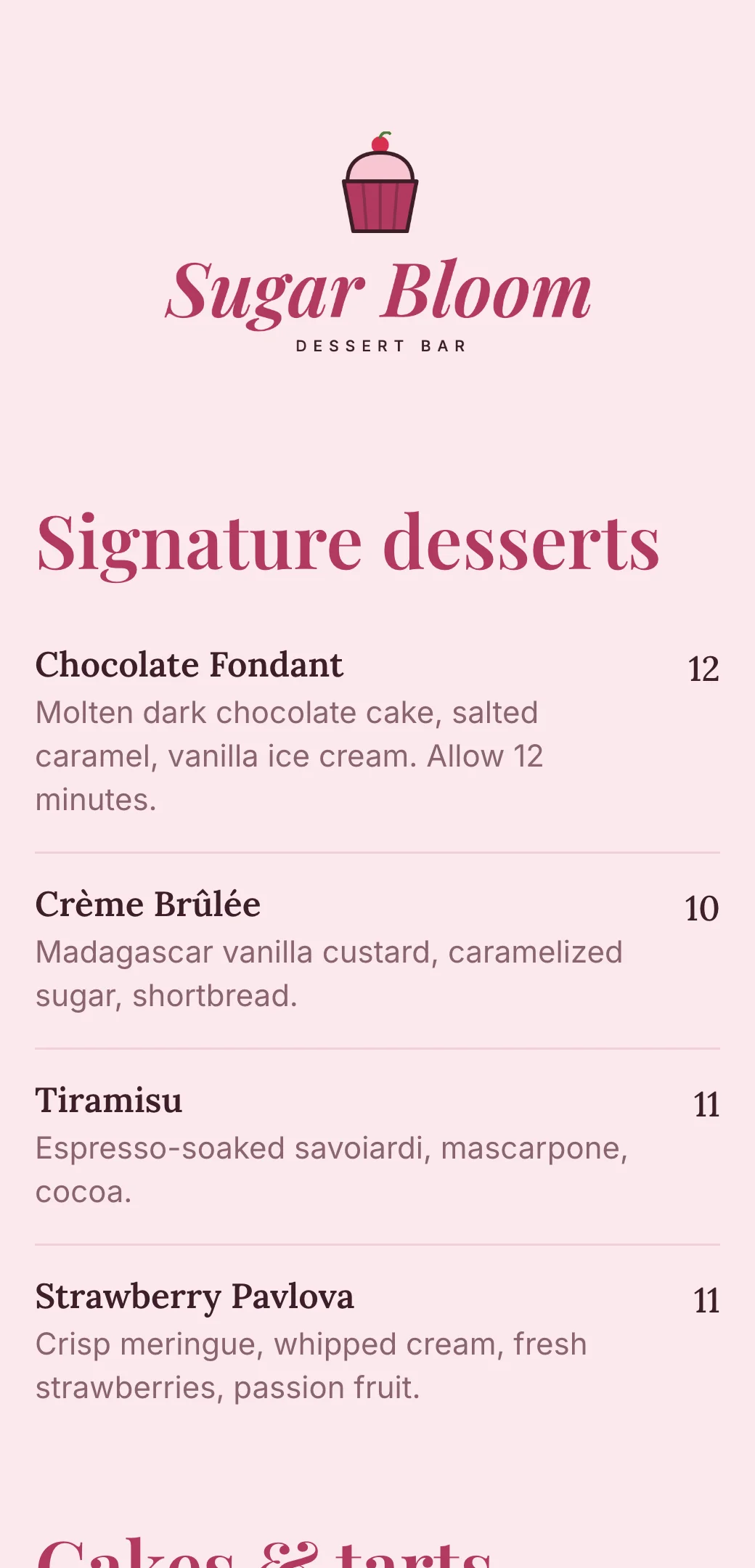 Dessert QR menu template
