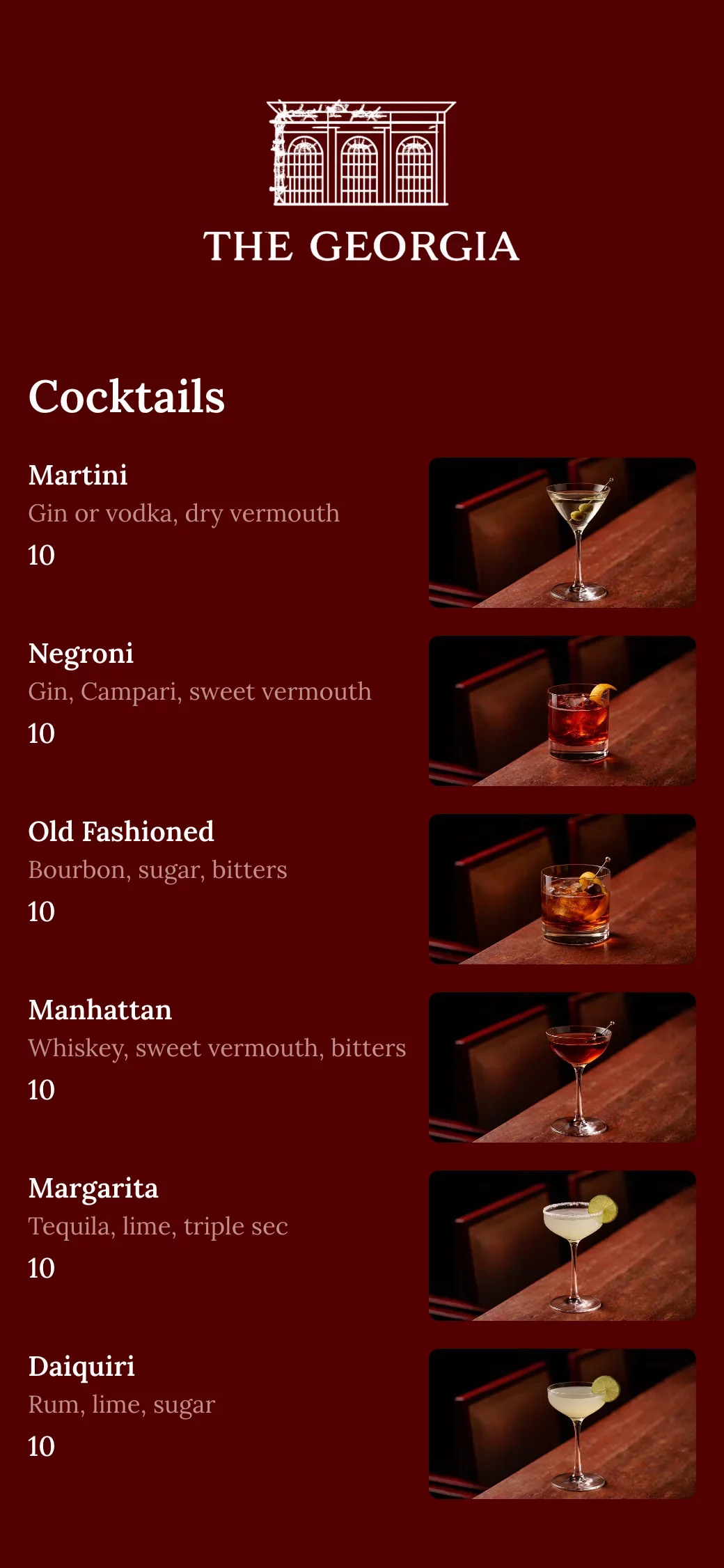 Drink menu template made with mmmmenu