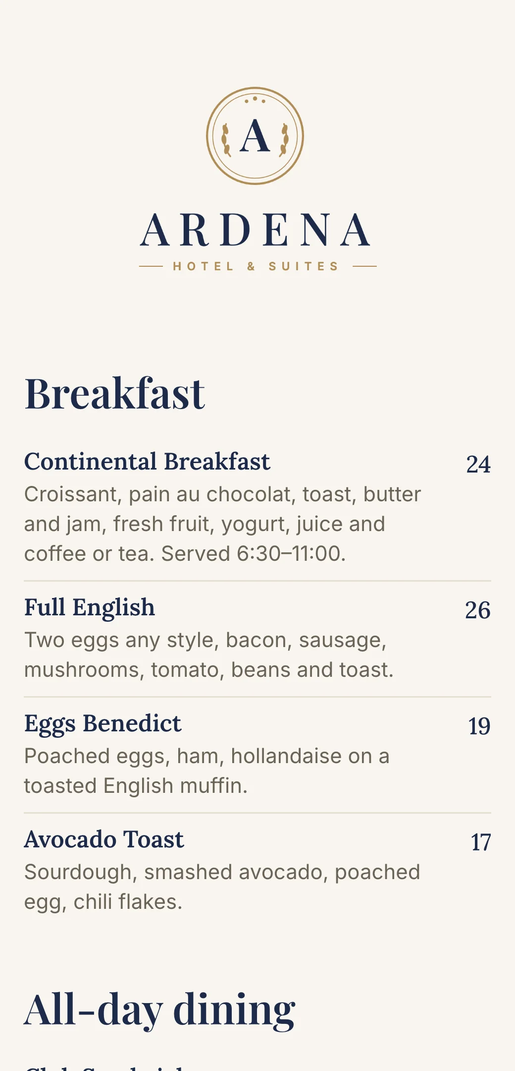 Hotel QR menu template