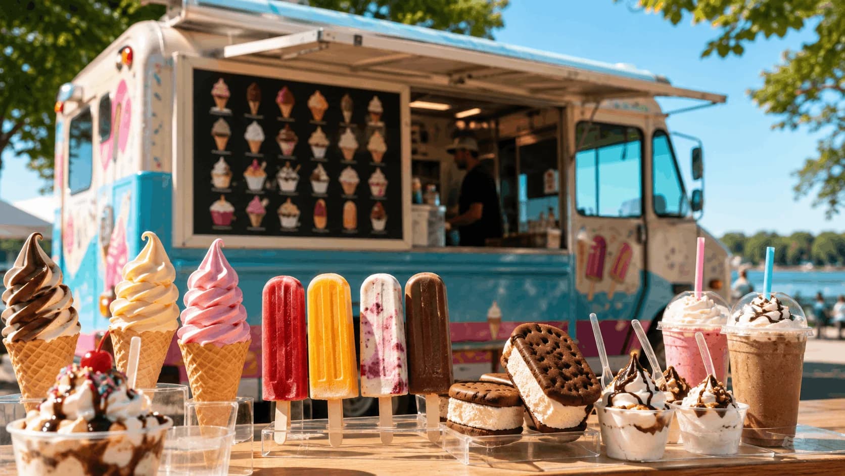 Discover 40 ice cream truck menu ideas with suggested 2026 prices, from cones and popsicles to sundaes, shakes, and frozen treats.