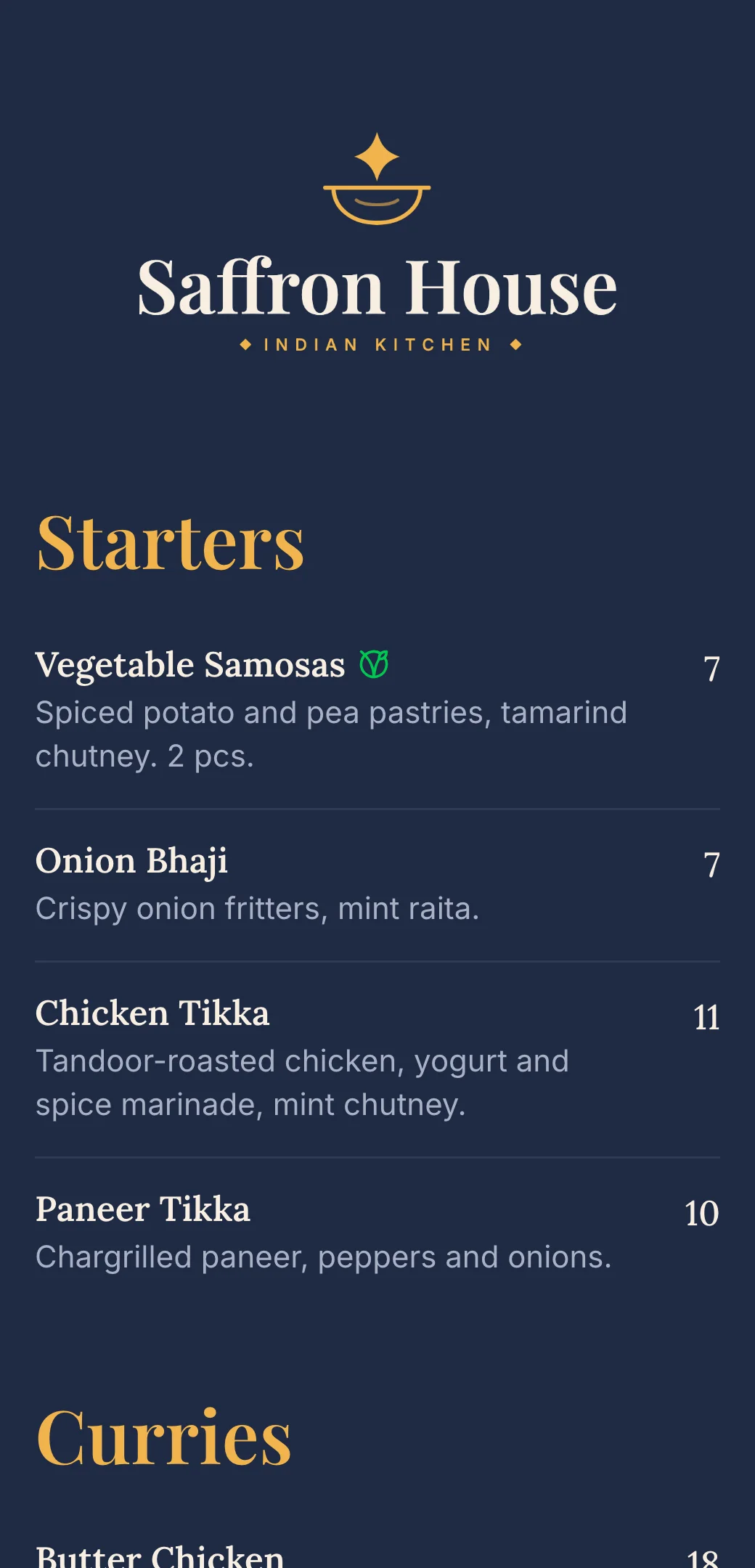 Indian restaurant menu template made with mmmmenu