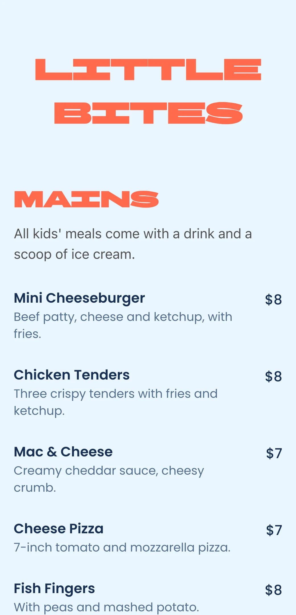 Kids menu template made with mmmmenu
