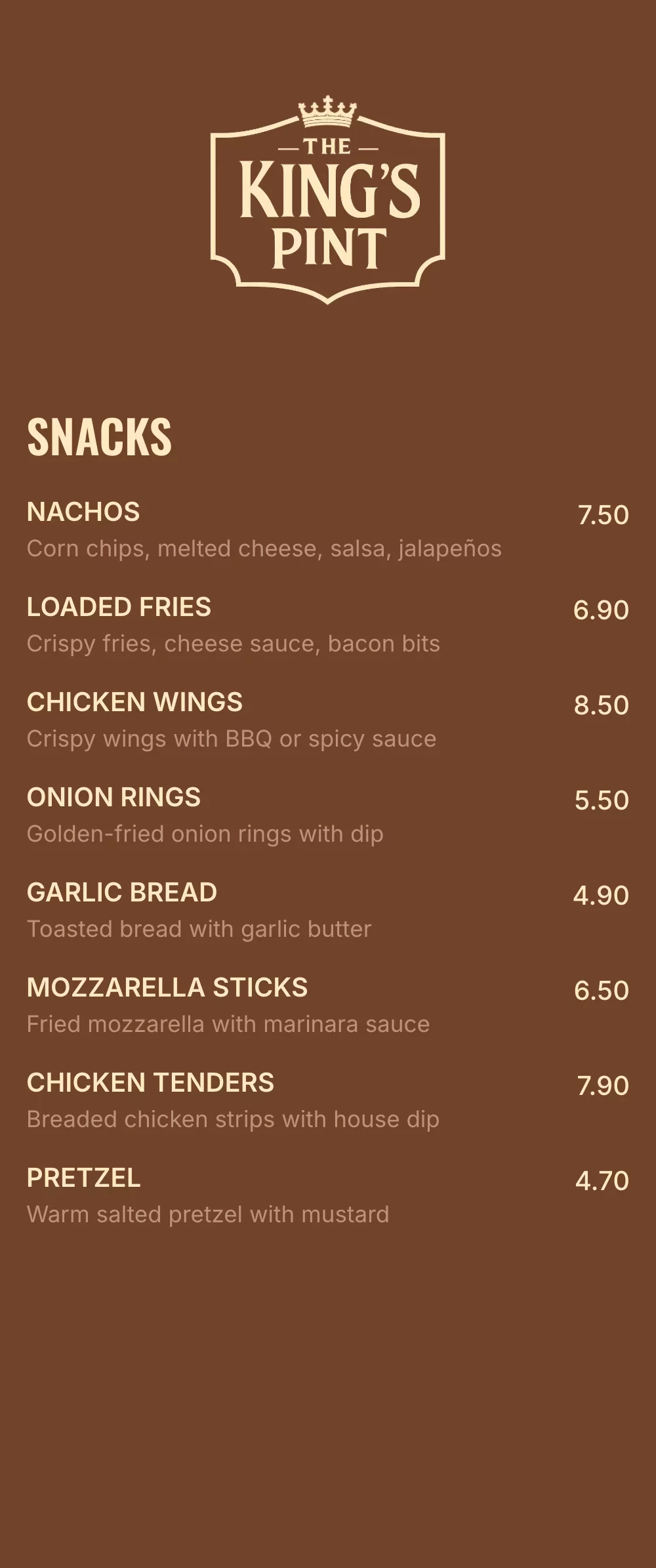 Pub food menu template made with mmmmenu
