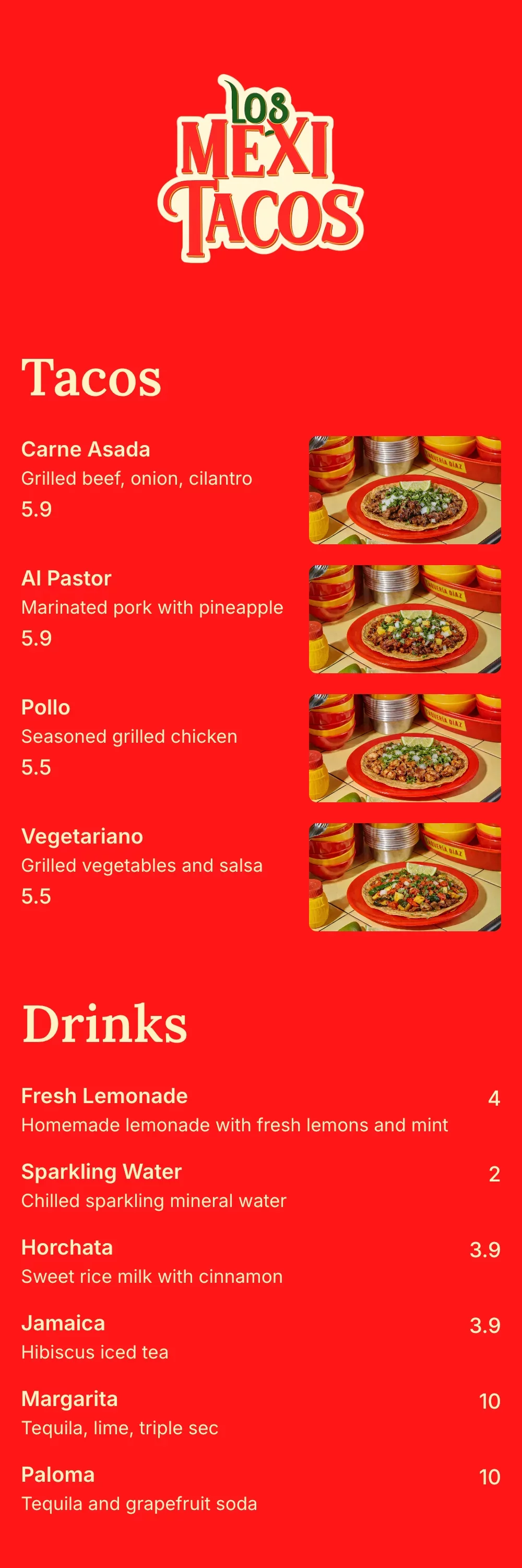 Mexican restaurant menu template made with mmmmenu