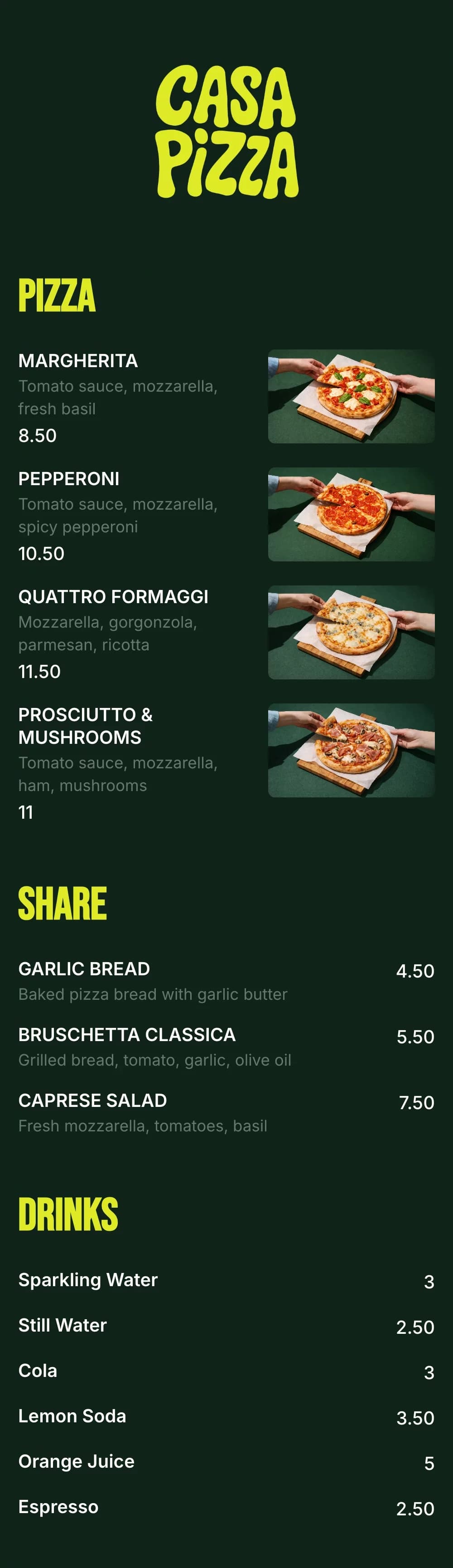 Pizza QR menu template
