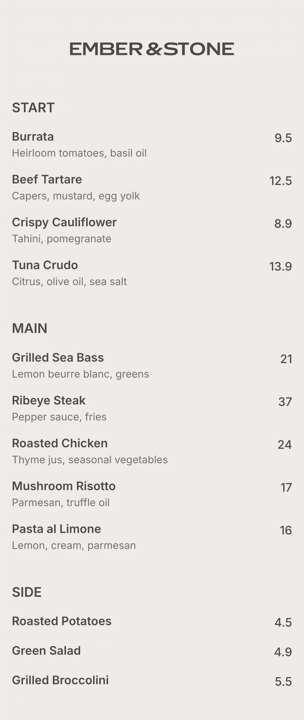 Modern restaurant menu template made with mmmmenu