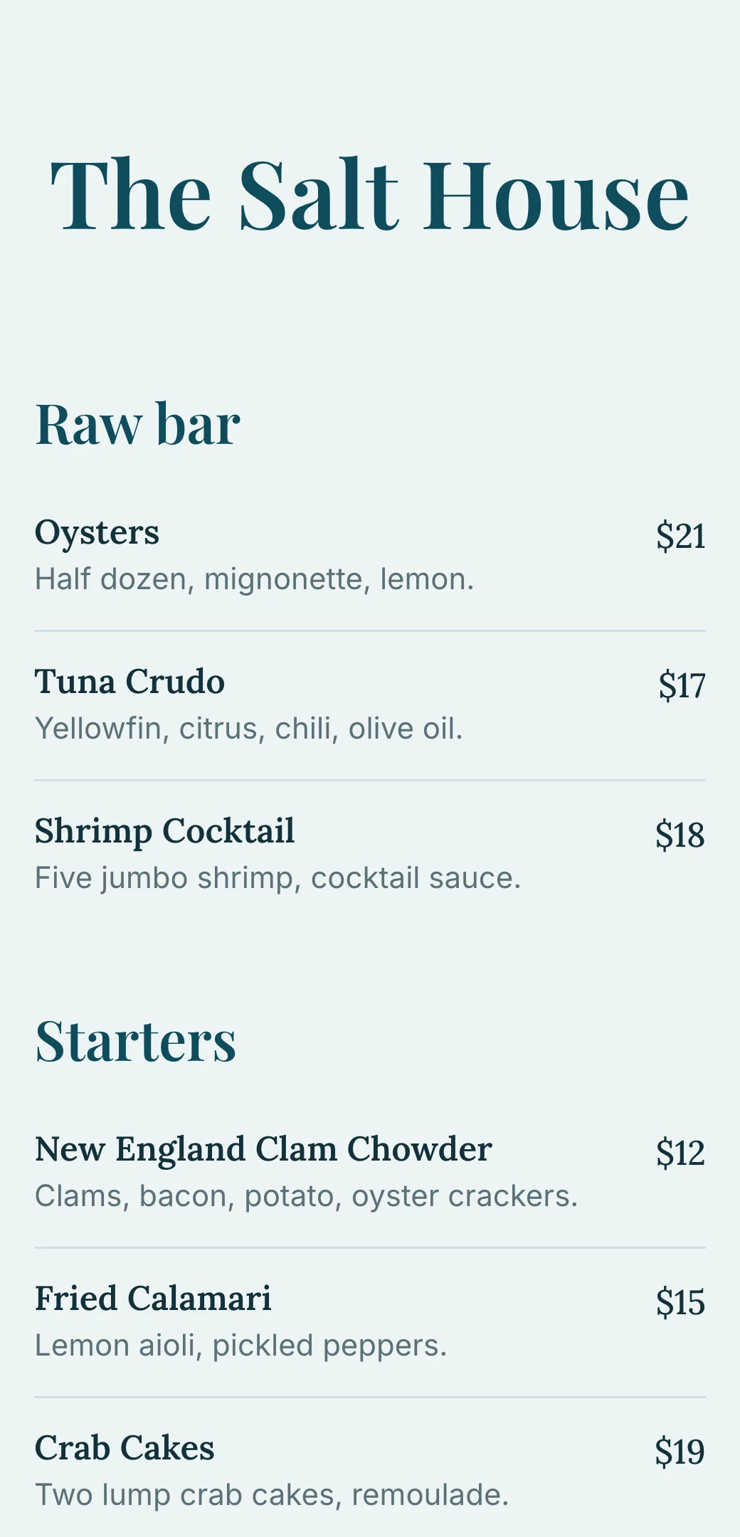 Seafood restaurant QR menu template