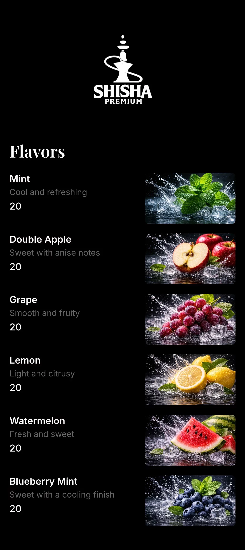 Shisha menu template made with mmmmenu