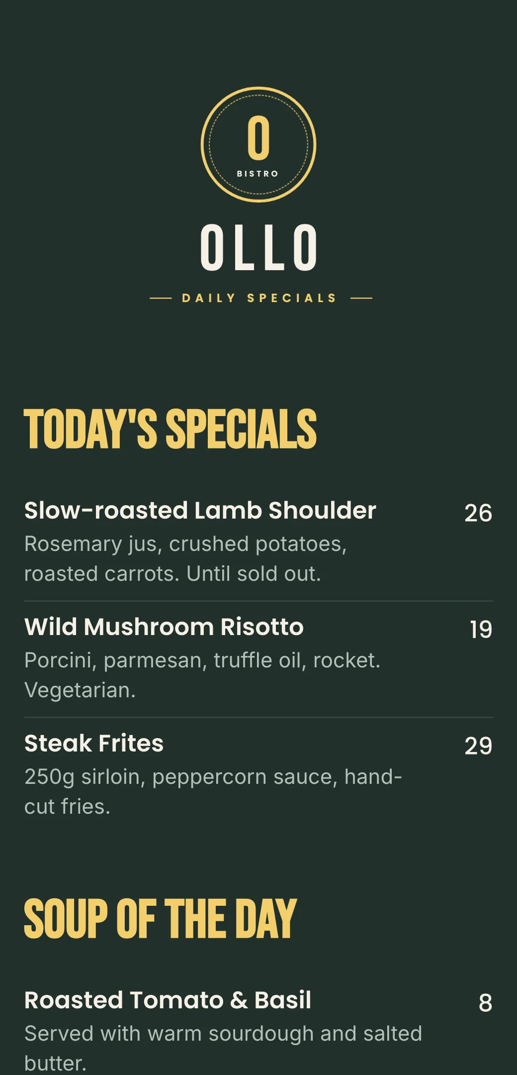 Specials menu template made with mmmmenu