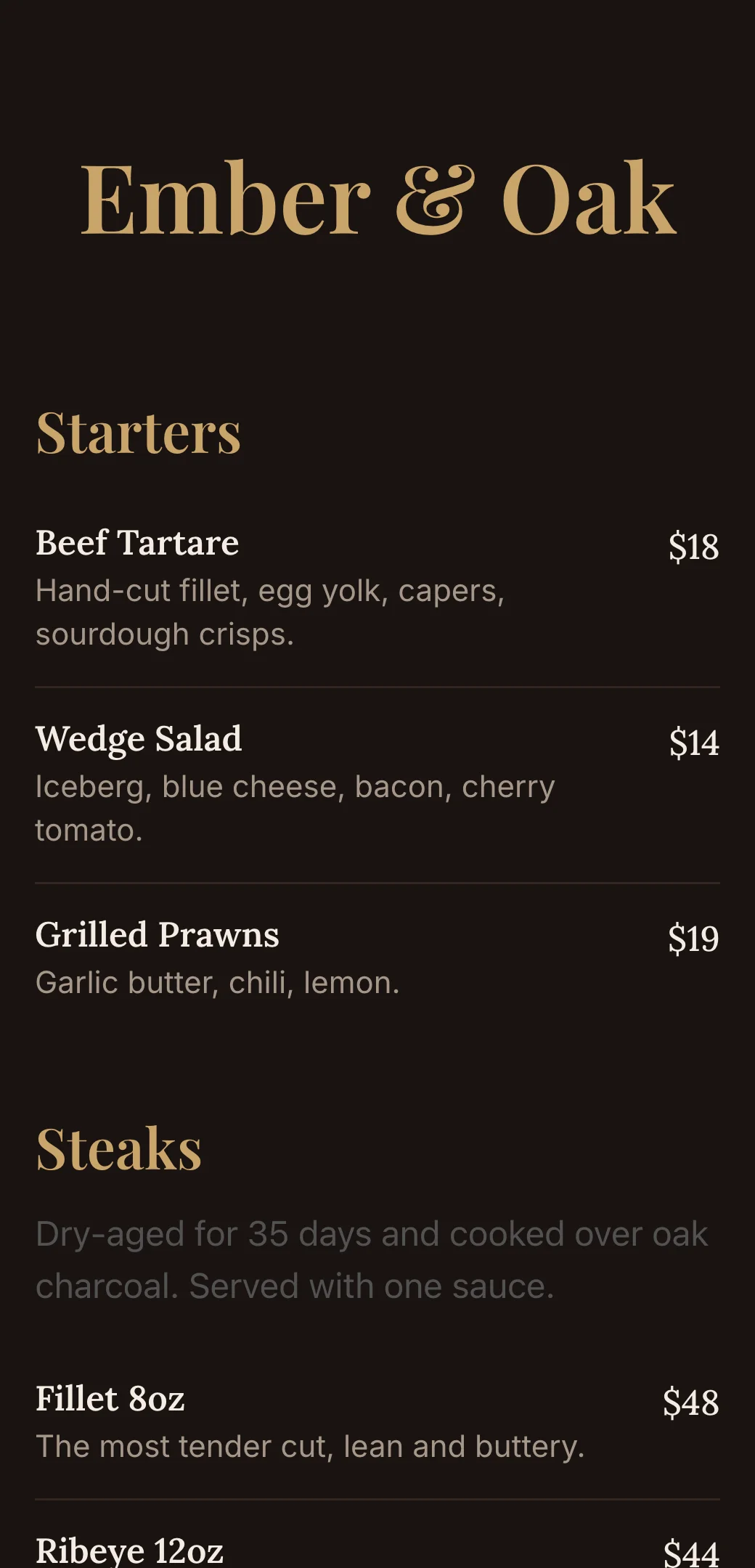 Steakhouse QR menu template