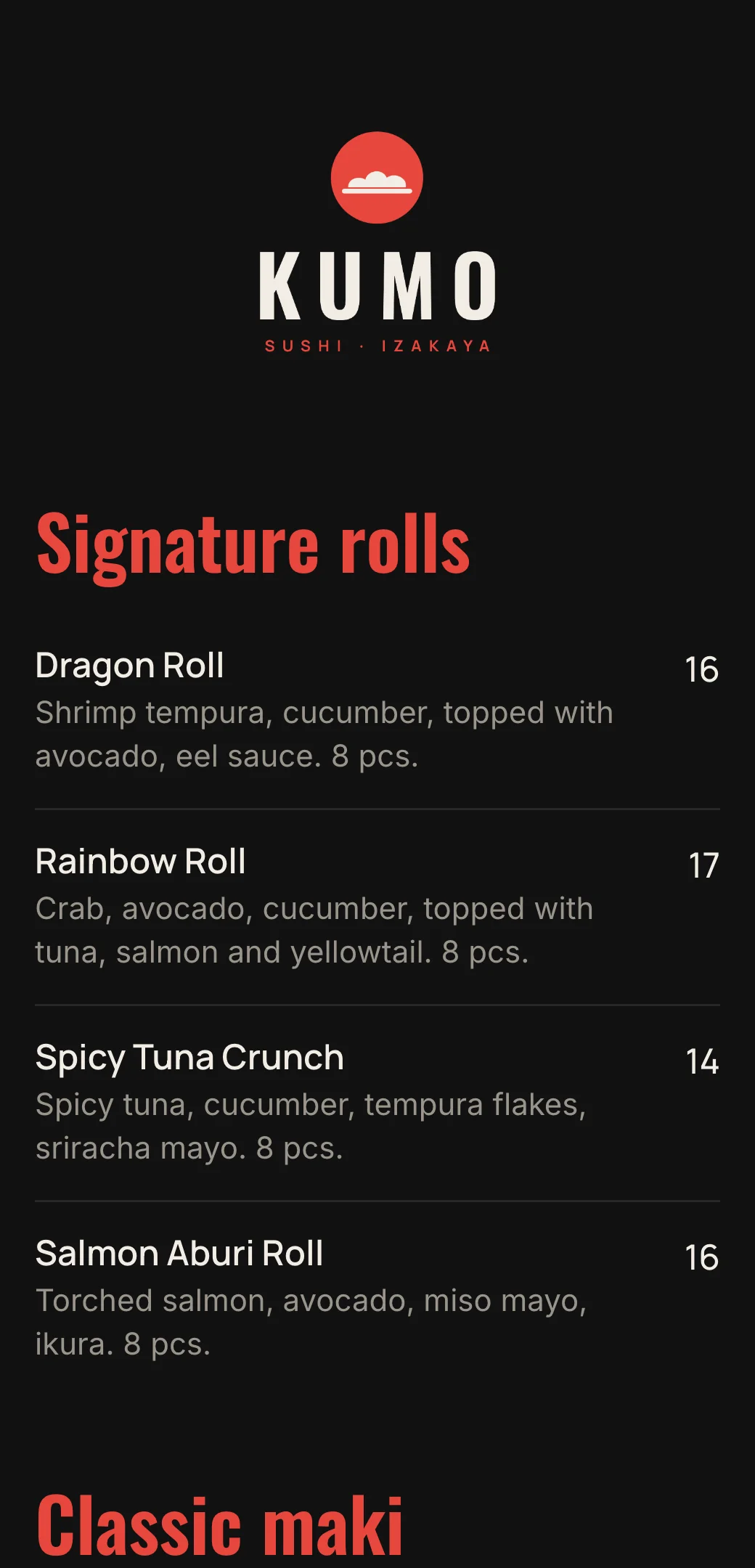 Sushi menu template made with mmmmenu