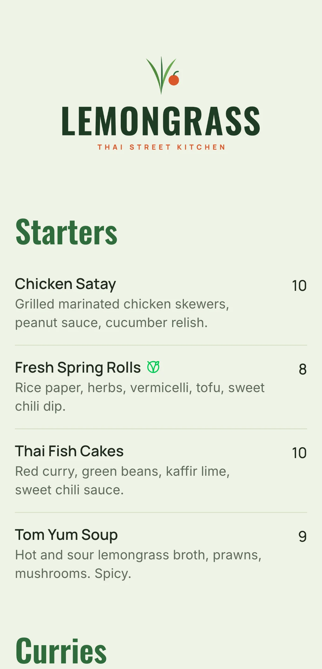Thai restaurant menu template made with mmmmenu