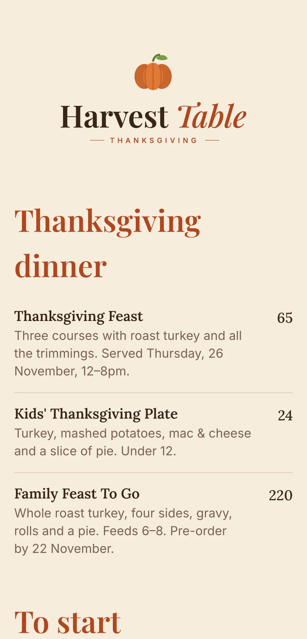 Thanksgiving QR menu template