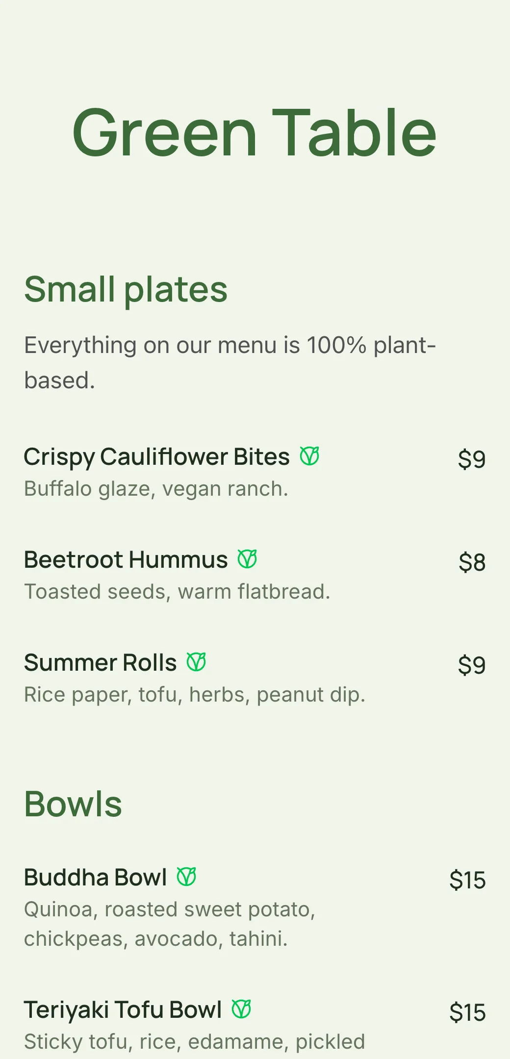 Vegan QR menu template