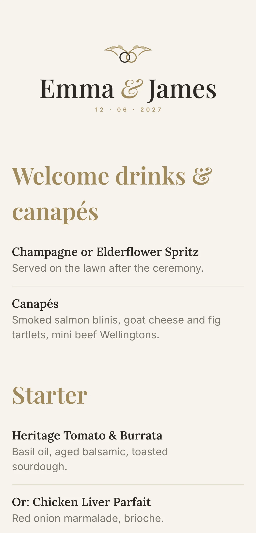 Wedding menu template made with mmmmenu